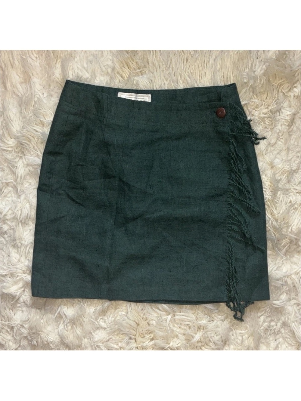 Express Dark Green Fringe Wrap-Style Mini Skirt